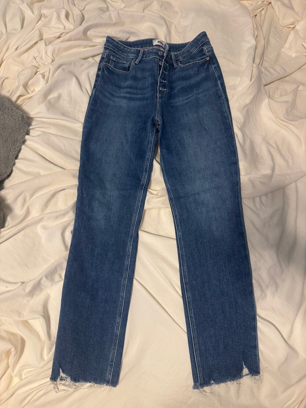 Paige Cindy High Rise Straight Jeans Women's 27 Button Fly Raw Hem